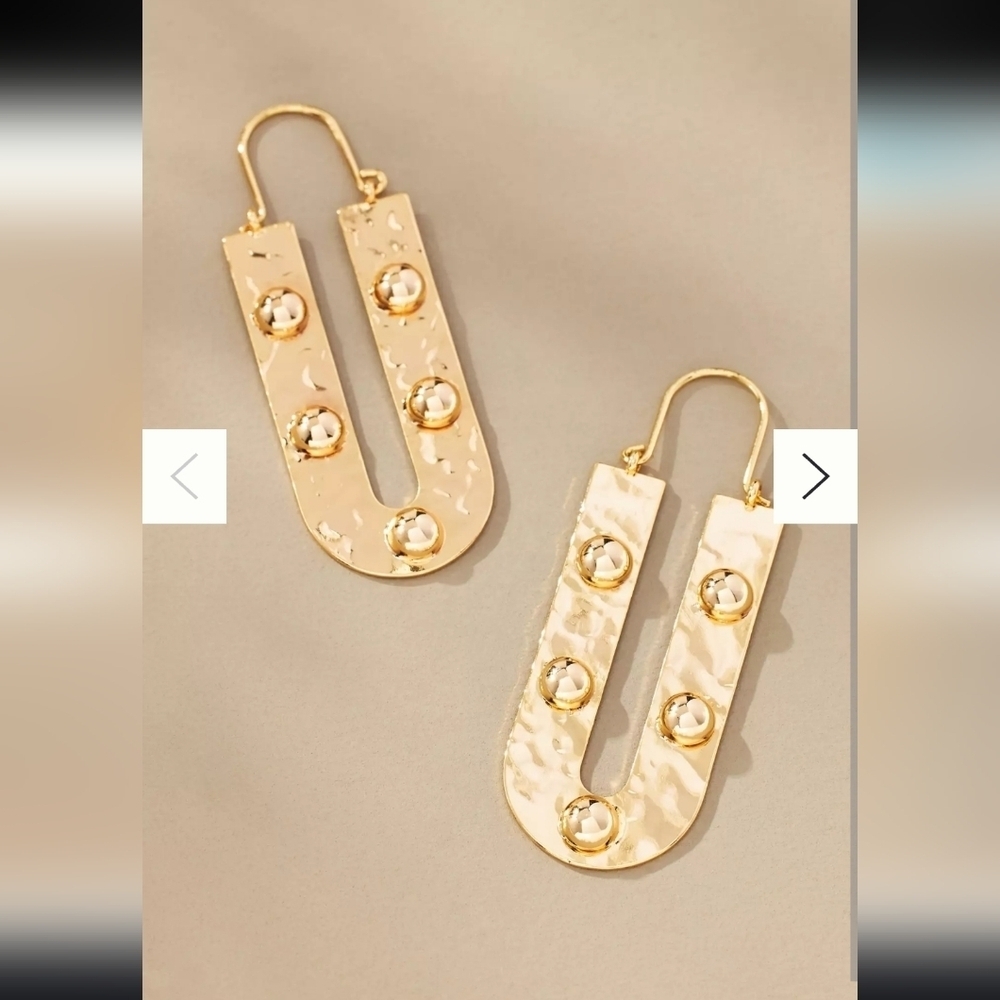 NWOT! Anthropologie, U-Shaped Spur Hoop Earrings, Gold Tone, MSRP $44